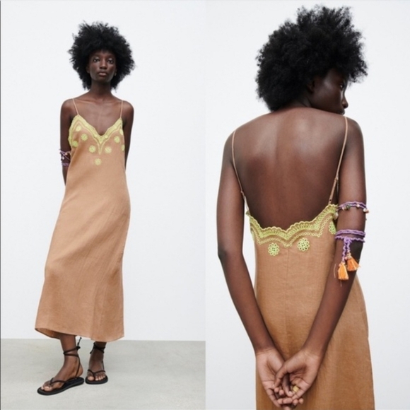 NWT Zara Linen Embroidered Dress - Picture 2 of 10